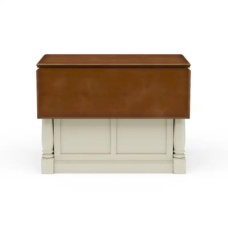 Off-White Wood Kitchen Island with Drop Leaf and Storage