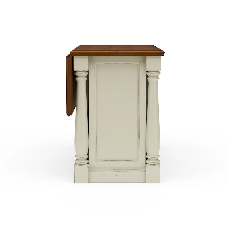 Off-White Wood Kitchen Island with Drop Leaf and Storage