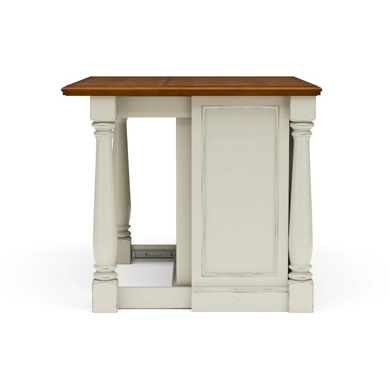 Off-White Wood Kitchen Island with Drop Leaf and Storage