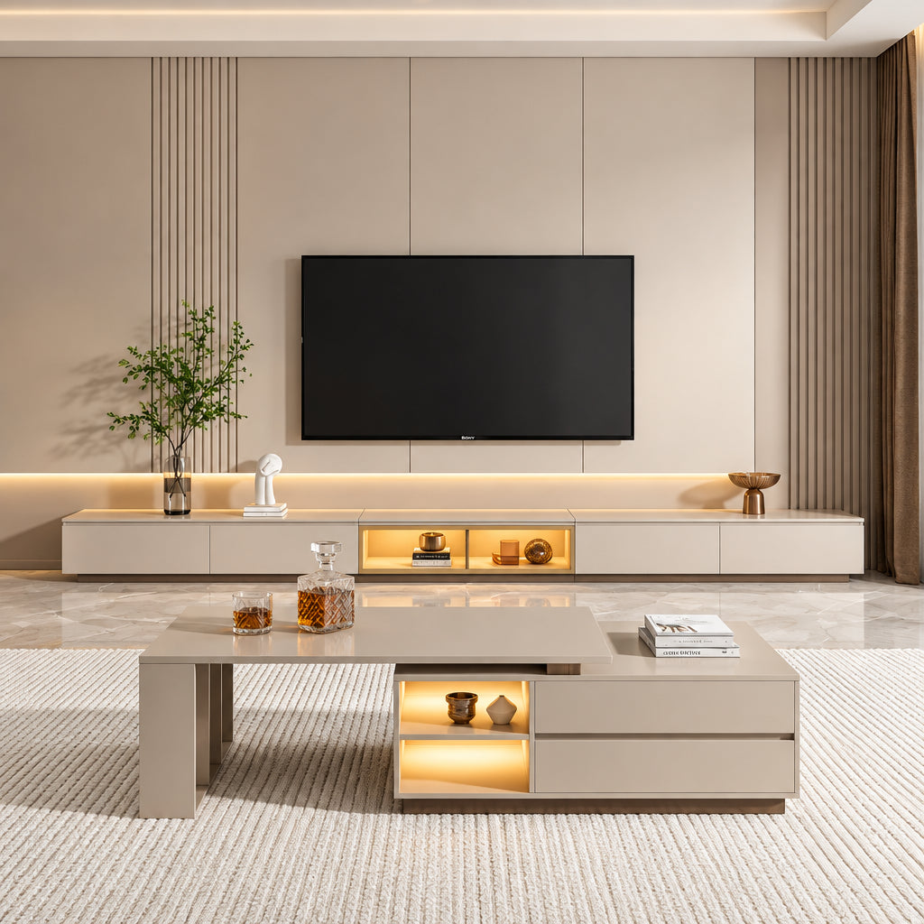 Modern Rectangular Extendable Coffee Table with Drawer Storage