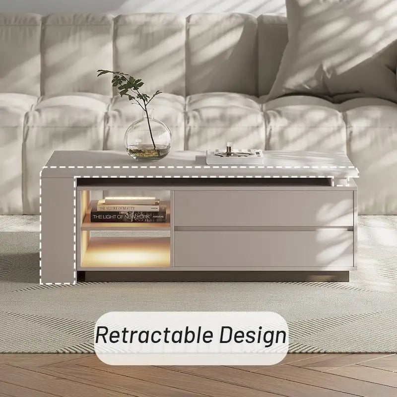 Rectangular Extendable Coffee Table with Two Drawers