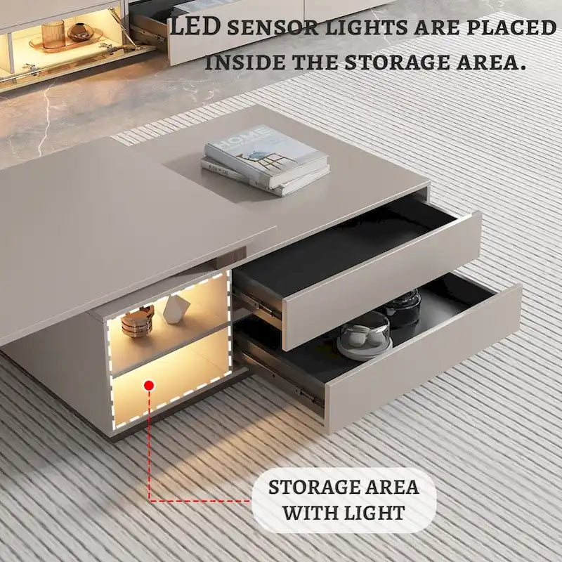 Rectangular Extendable Coffee Table with Two Drawers