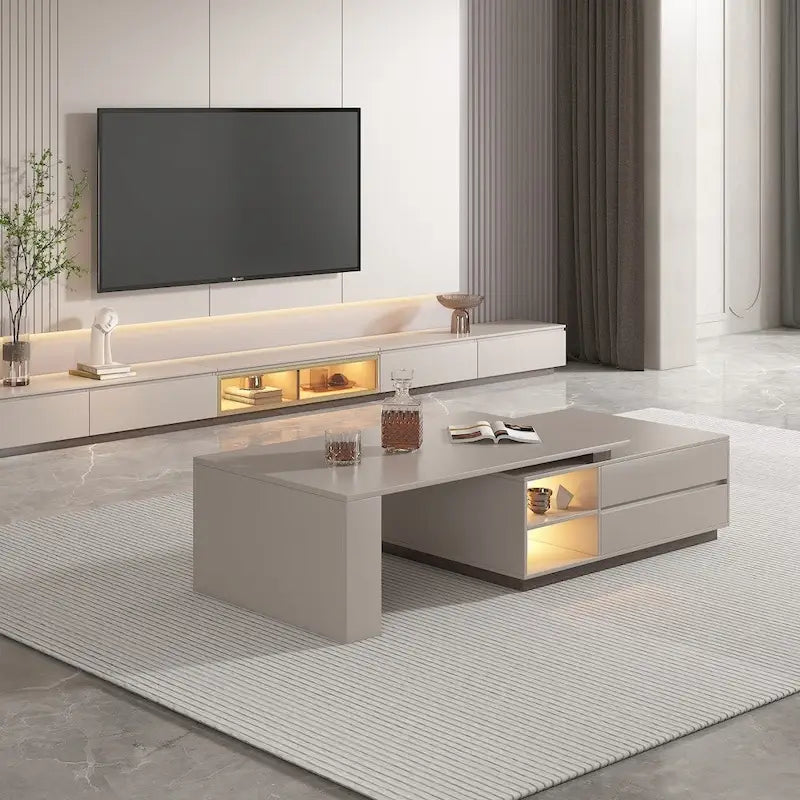 Rectangular Extendable Coffee Table with Two Drawers