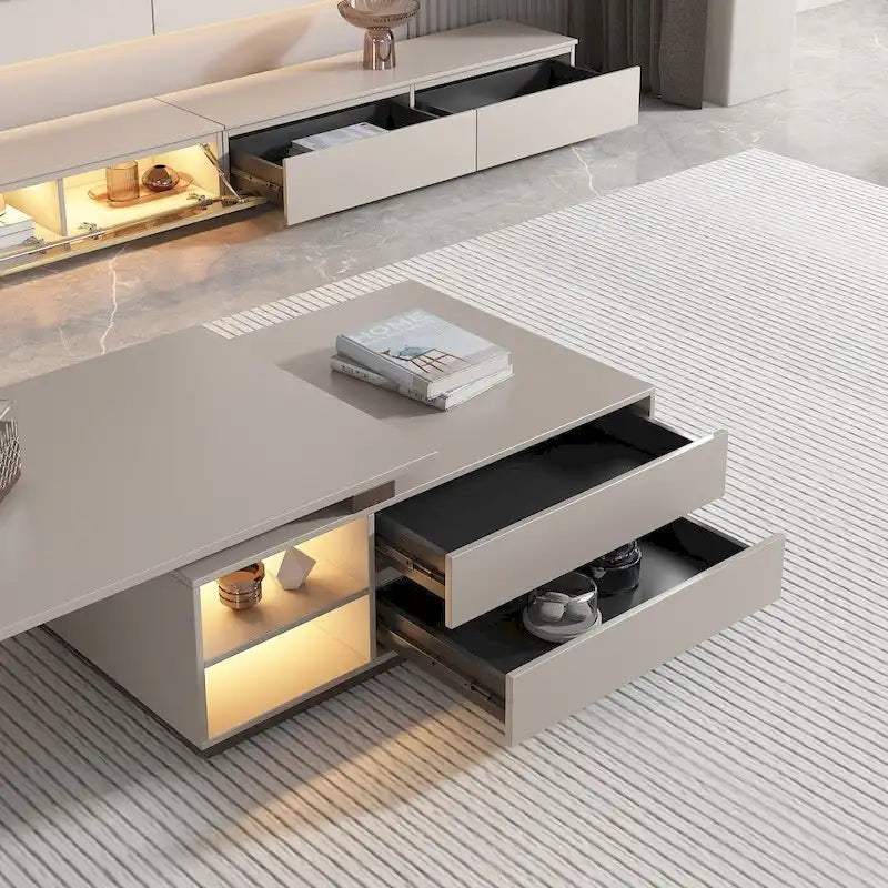 Rectangular Extendable Coffee Table with Two Drawers