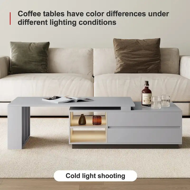 Rectangular Extendable Coffee Table with Two Drawers