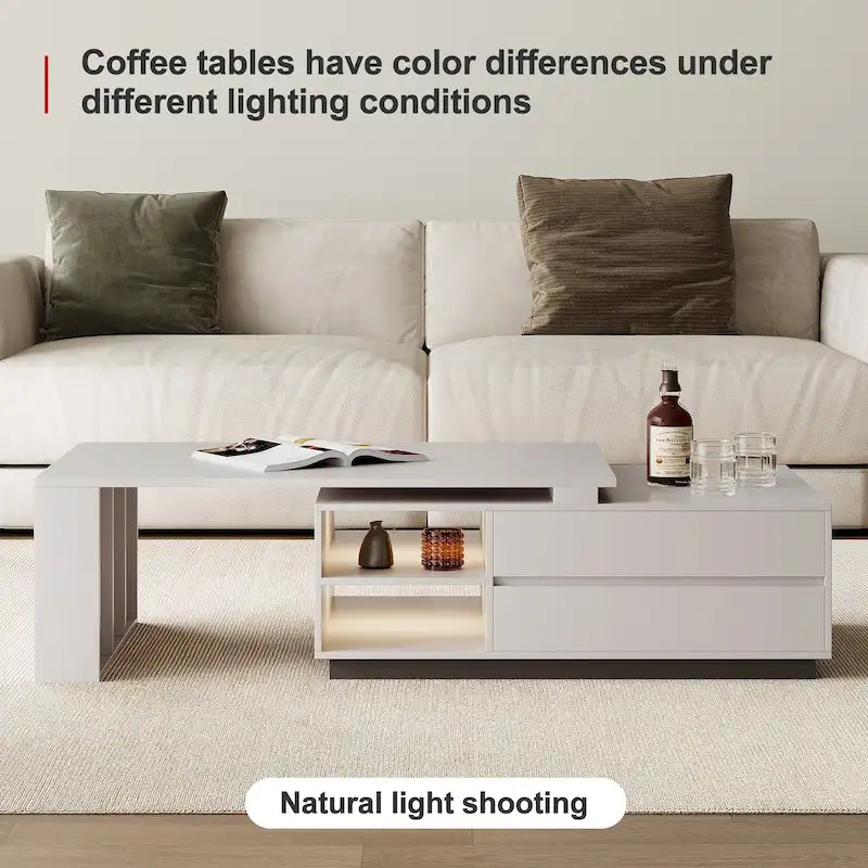 Rectangular Extendable Coffee Table with Two Drawers