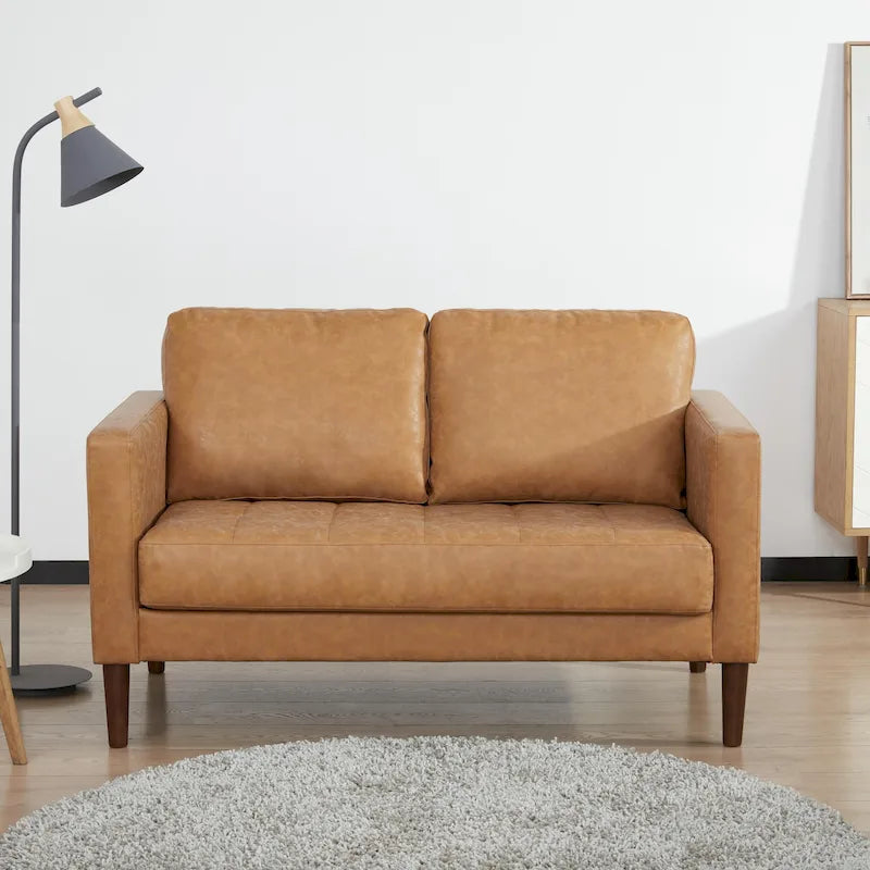 Faux Leather Loveseat Sofa with Wood Legs
