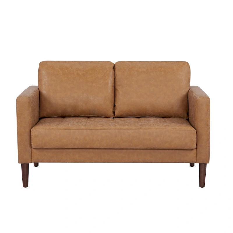Faux Leather Loveseat Sofa with Wood Legs