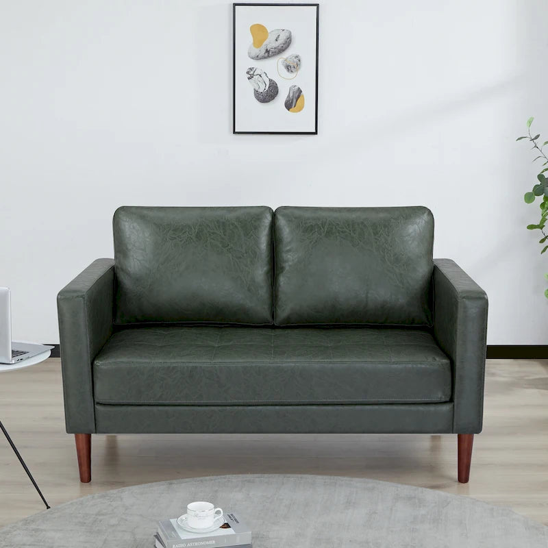 Loveseat-Sofa aus Kunstleder mit Holzbeinen