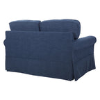 Dwuosobowa sofa z pokrowcem i zaokrąglonymi podłokietnikami