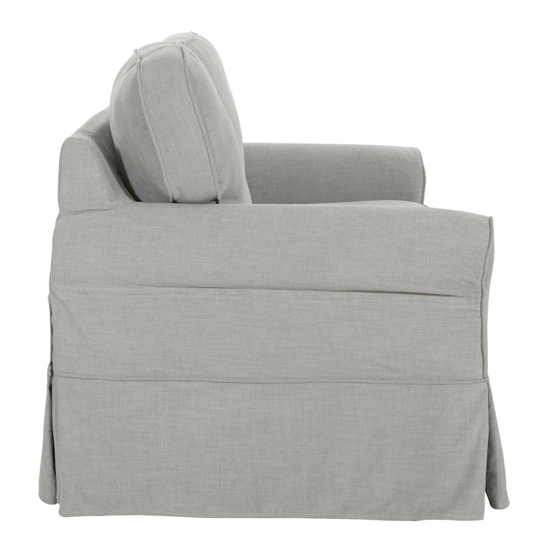 Dwuosobowa sofa z pokrowcem i zaokrąglonymi podłokietnikami