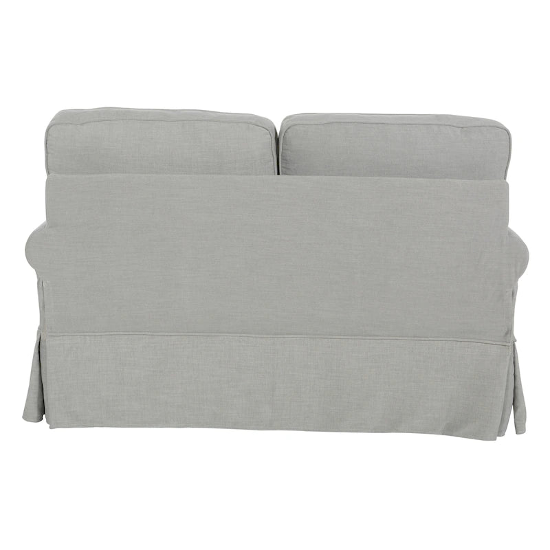 Dwuosobowa sofa z pokrowcem i zaokrąglonymi podłokietnikami