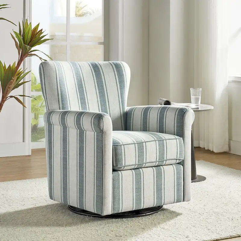 Upholstered Swivel Rocker Chair with Rolled Arms