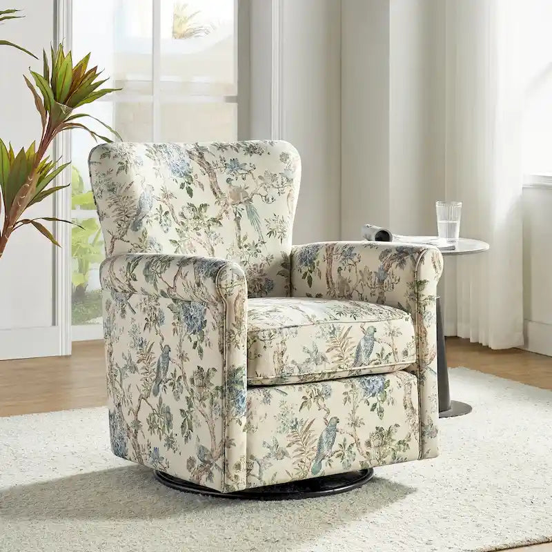 Upholstered Swivel Rocker Chair with Rolled Arms