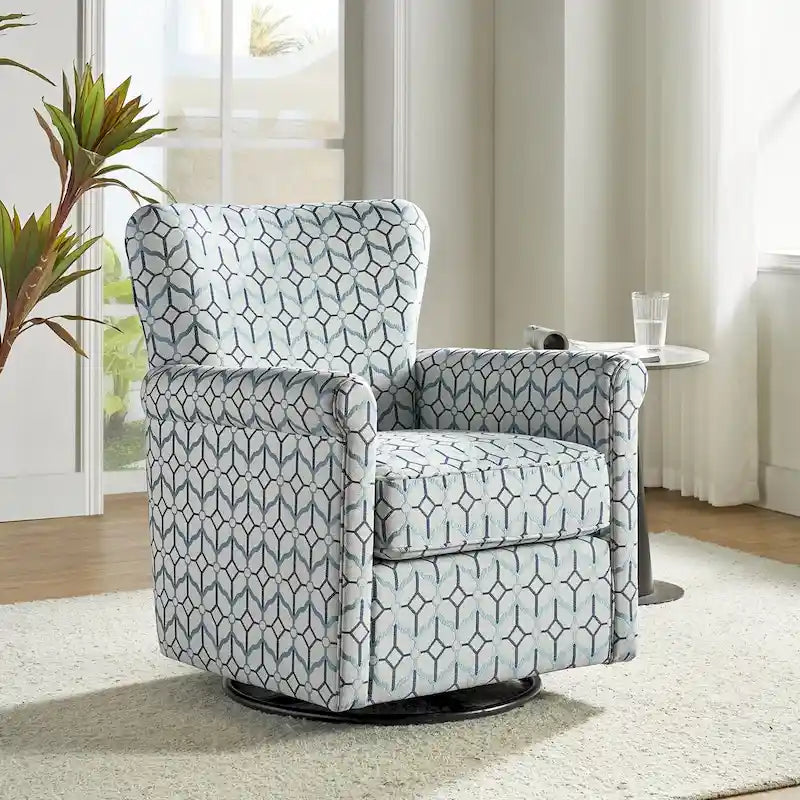 Upholstered Swivel Rocker Chair with Rolled Arms