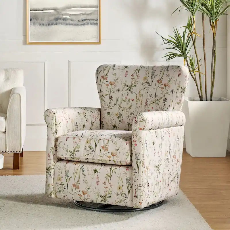 Upholstered Swivel Rocker Chair with Rolled Arms