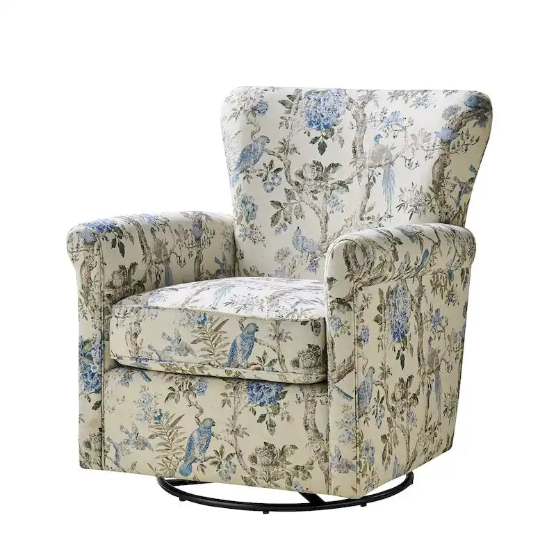 Upholstered Swivel Rocker Chair with Rolled Arms