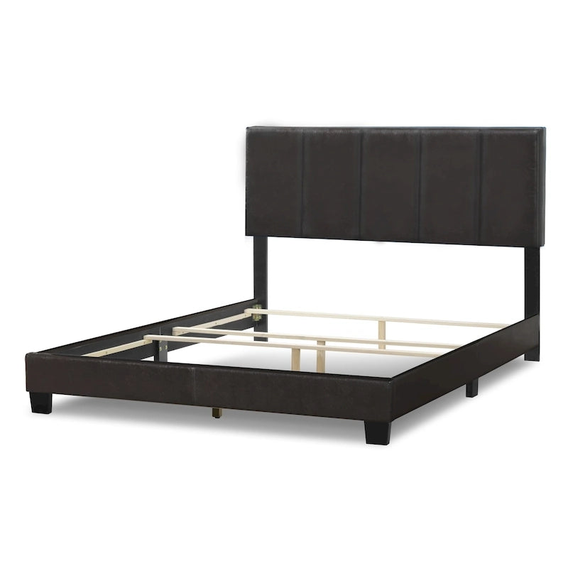 Struttura letto marrone e nera in similpelle con cuciture lineari