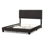 Struttura letto marrone e nera in similpelle con cuciture lineari