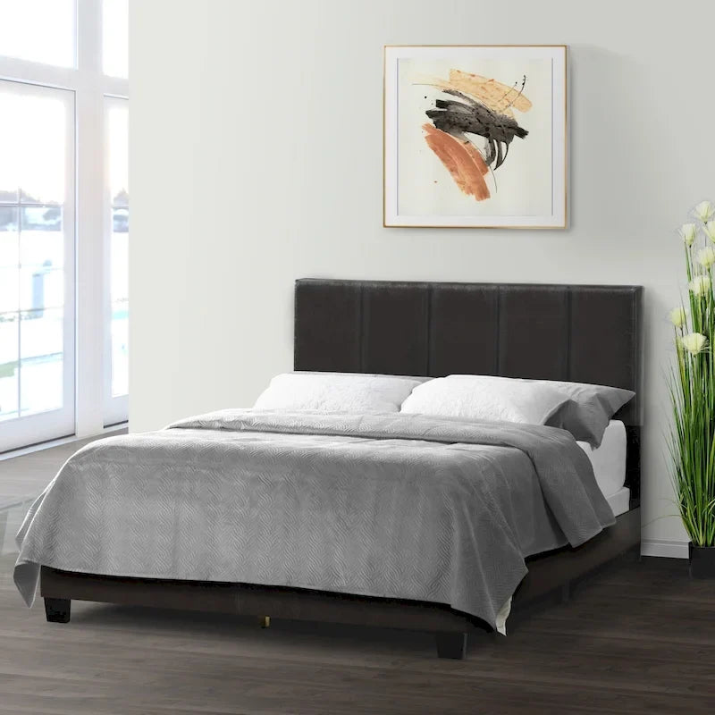 Struttura letto marrone e nera in similpelle con cuciture lineari