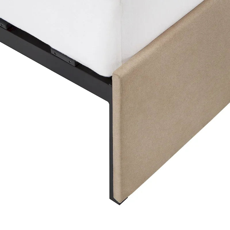 Letto contenitore con base a piattaforma beige e testiera con trapuntatura a V