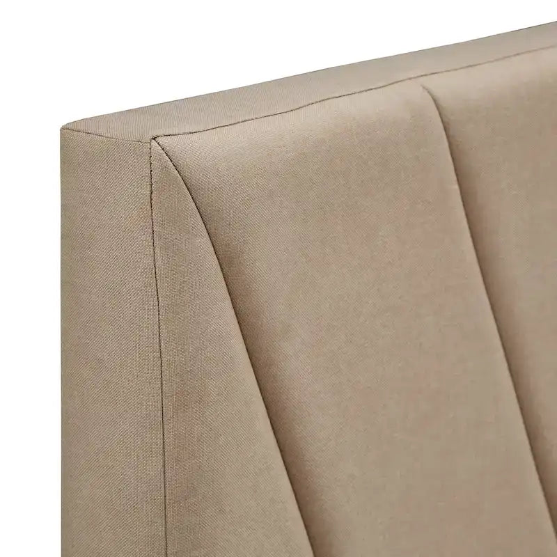 Letto contenitore con base a piattaforma beige e testiera con trapuntatura a V