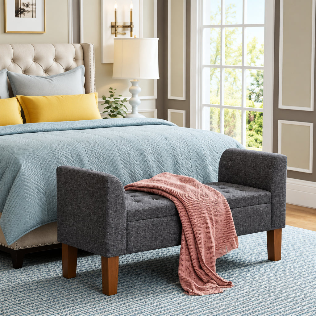 Storage Bench , Bedroom Bench with Arms Ottoman entryway bench with storage