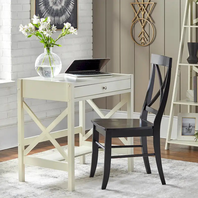 X-Frame Wood Desk with Drawer and Lower Shelf