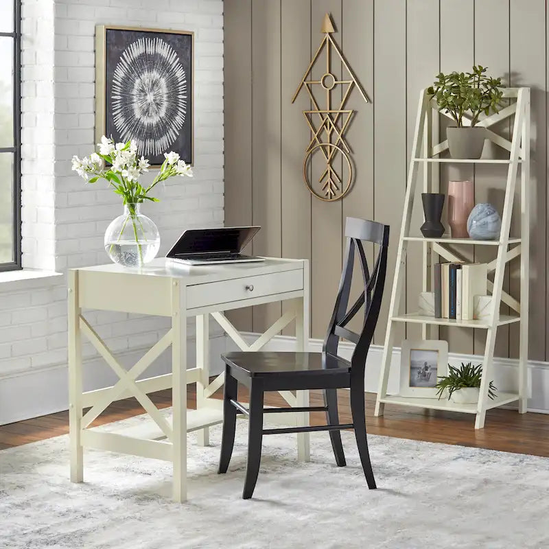 X-Frame Wood Desk with Drawer and Lower Shelf