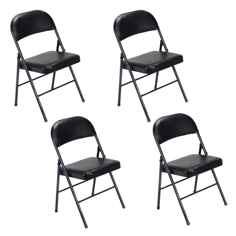 Folding Chairs with Leather Padded Seats Black 4-Pack