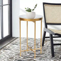 Adeco Round End Table Gold Metal Side Nightstand Accent Coffee Tables - 15(D)x 15(W)x 25.7(H)