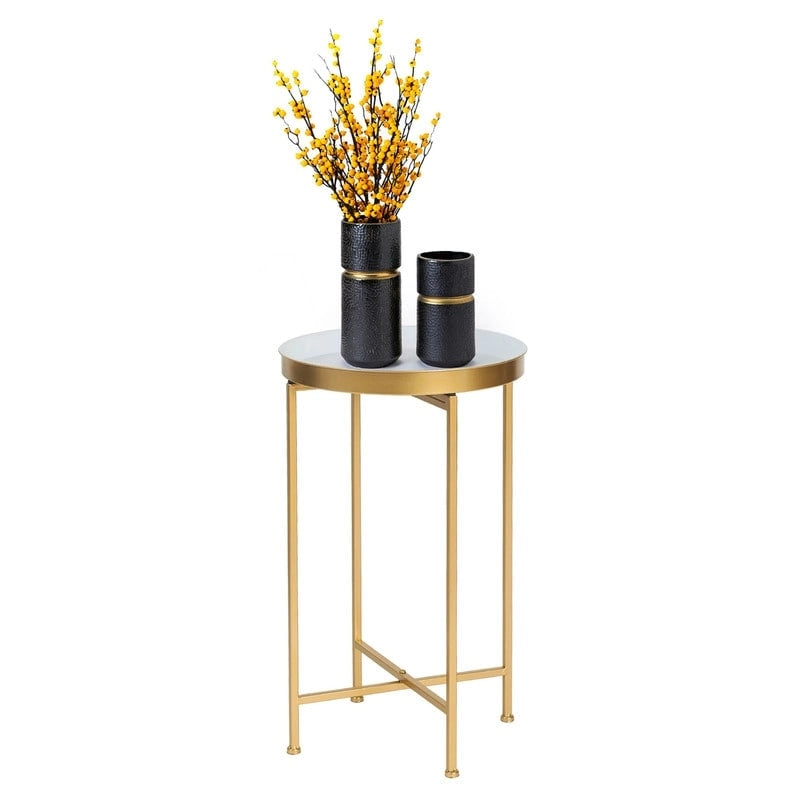 Round Gold-Tone Metal Side Table