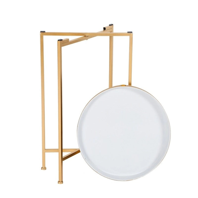 Tavolino laterale rotondo in metallo color oro