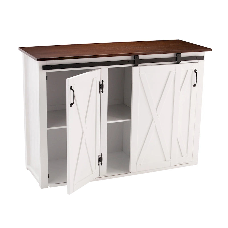 White and Brown Kitchen Island with Storage