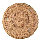 Table basse ronde en jacinthe d’eau avec plateau en verre