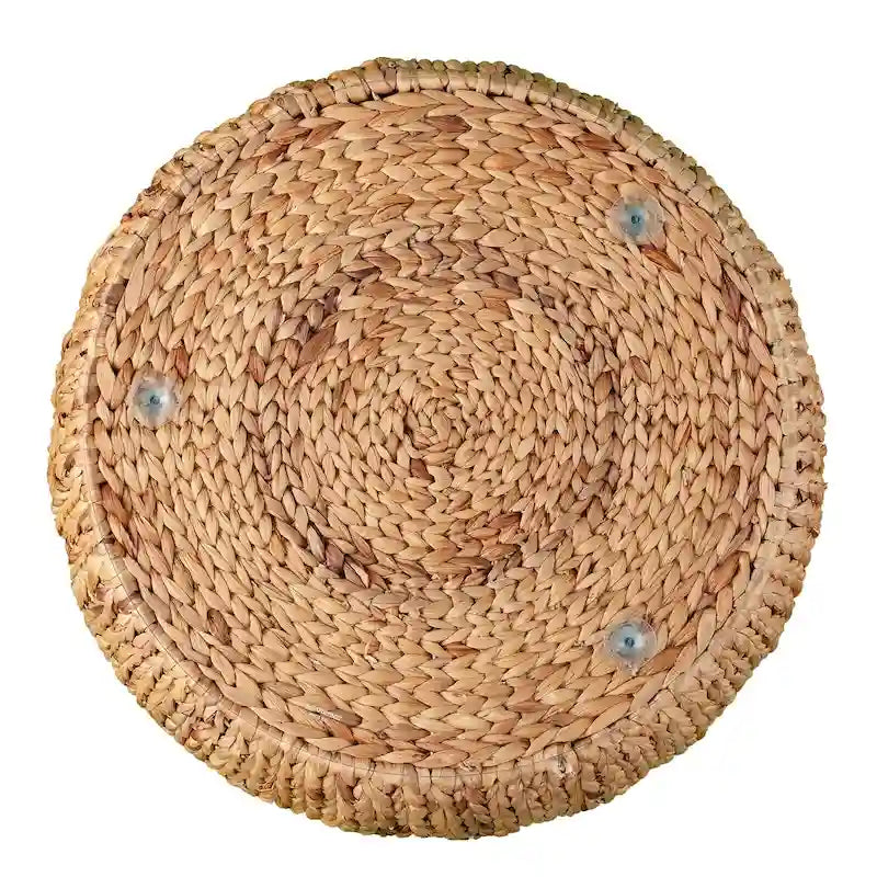 Table basse ronde en jacinthe d’eau avec plateau en verre