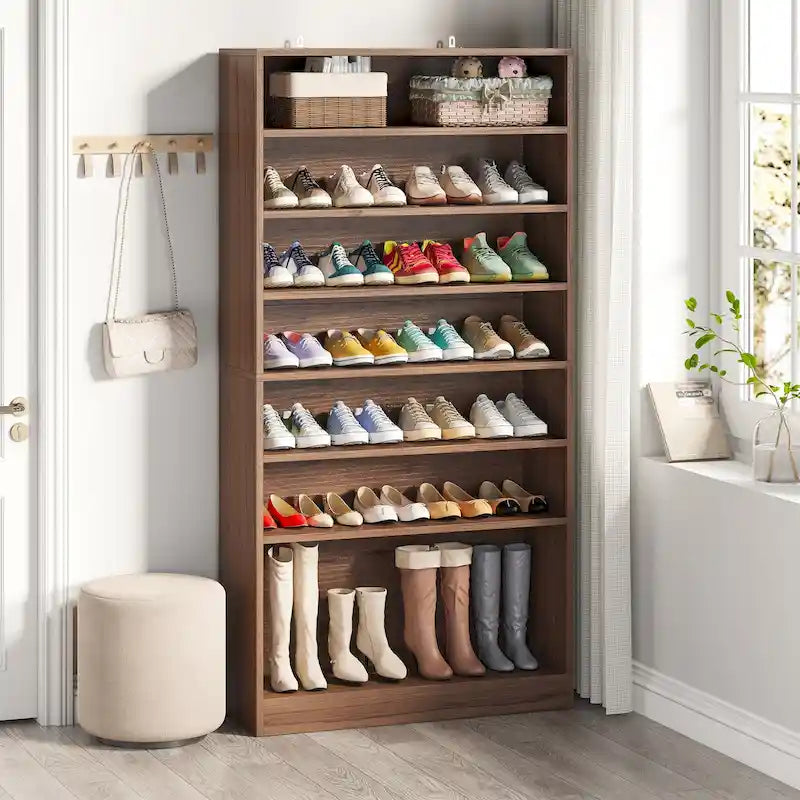 Tall Open-Shelf Shoe Storage Cabinet