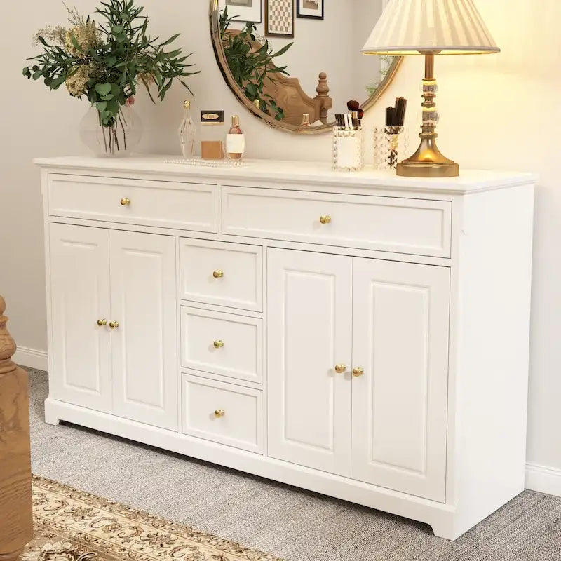 Storage Cabinet with 5 Drawers and Adjustable Shelves