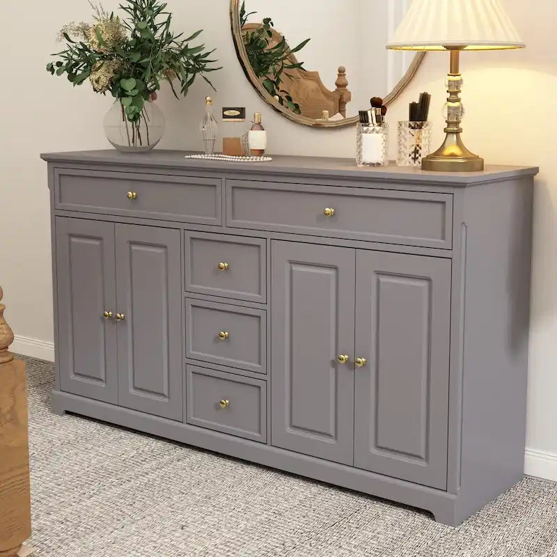 Storage Cabinet with 5 Drawers and Adjustable Shelves