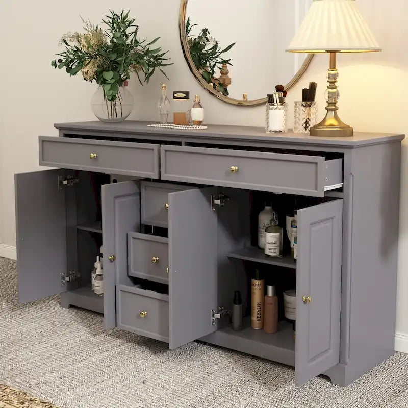 Storage Cabinet with 5 Drawers and Adjustable Shelves