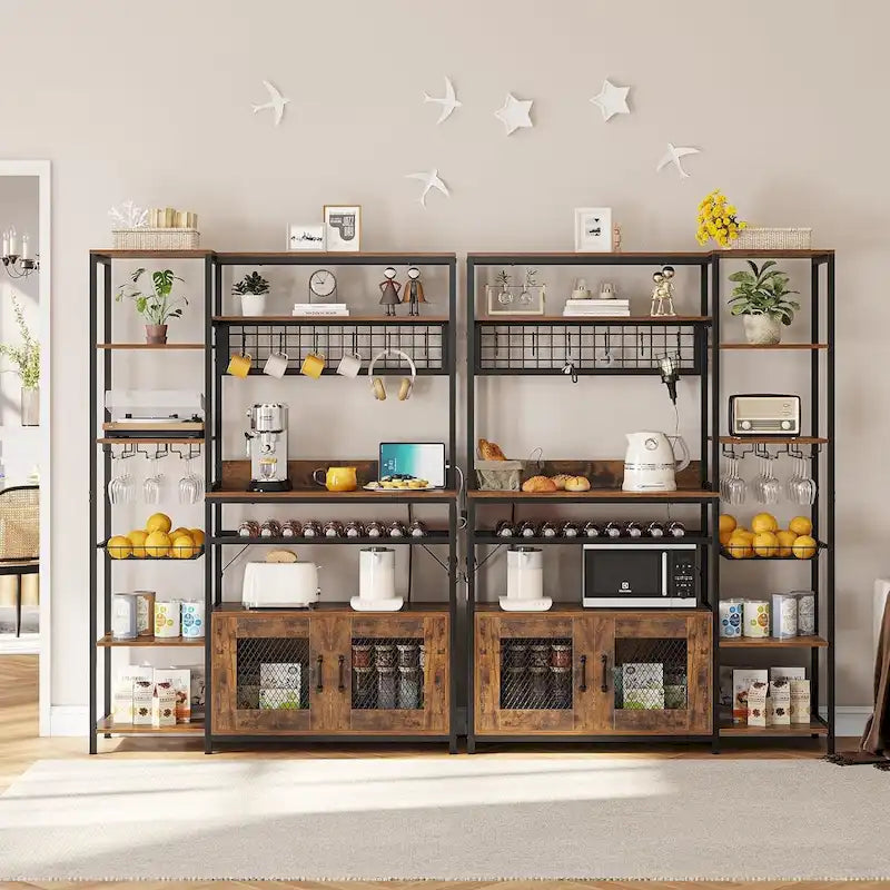 Kitchen Bakers Rack with Power Outlets and Storage Cabinet