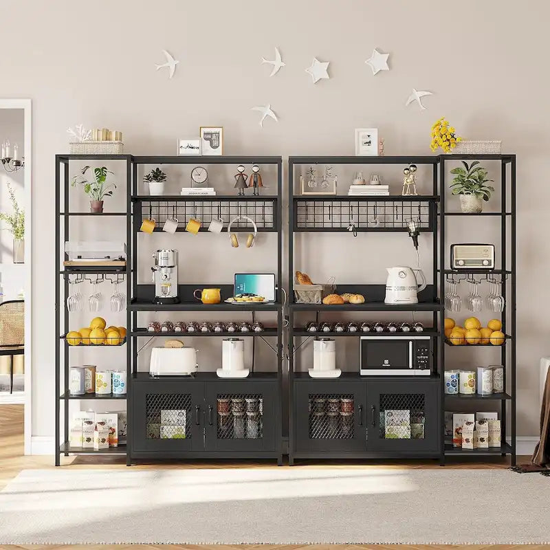 Kitchen Bakers Rack with Power Outlets and Storage Cabinet