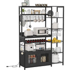 Kitchen Bakers Rack with Power Outlets and Storage Cabinet