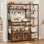 Kitchen Bakers Rack with Power Outlets and Storage Cabinet