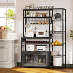 Kitchen Bakers Rack with Power Outlets and Storage Cabinet
