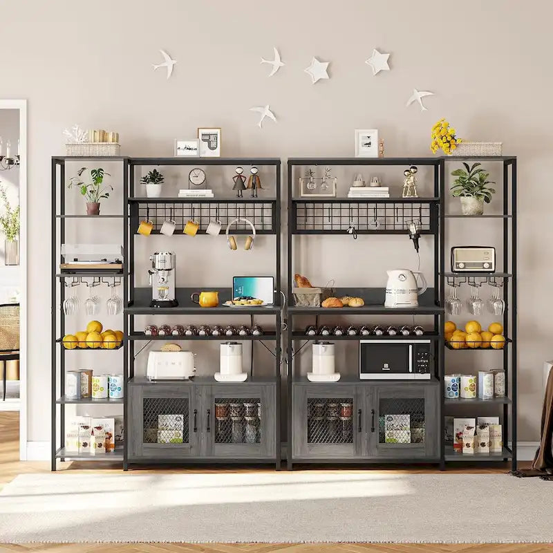 Kitchen Bakers Rack with Power Outlets and Storage Cabinet