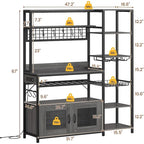 Kitchen Bakers Rack with Power Outlets and Storage Cabinet