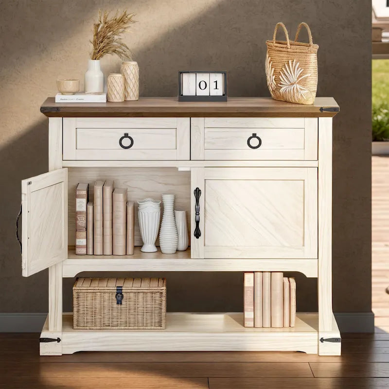 Console Table with 2 Drawers and Cabinet Storage