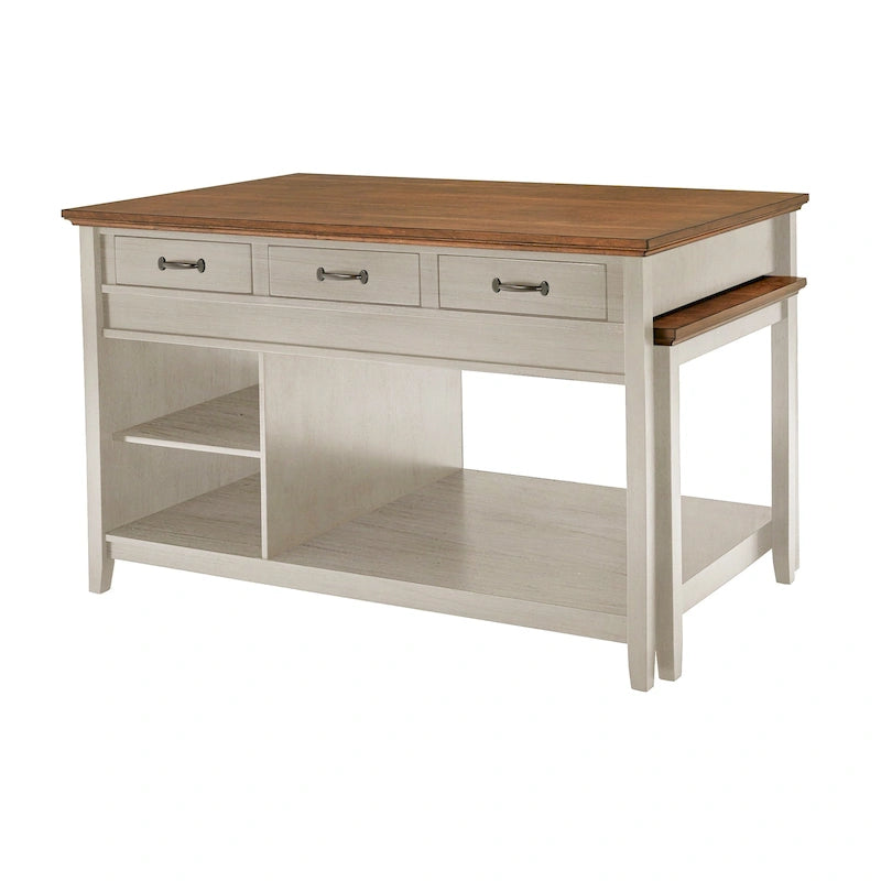 Two-Tone Extendable Kitchen Island with 3 Drawers