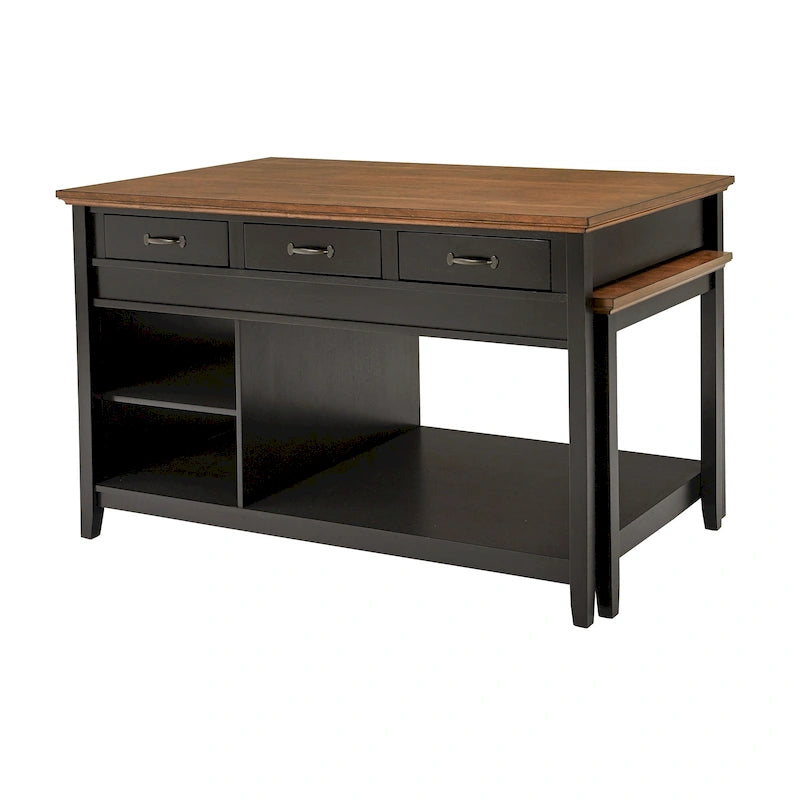 Two-Tone Extendable Kitchen Island with 3 Drawers